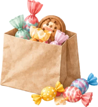 お菓子を詰めた紙袋のイラスト